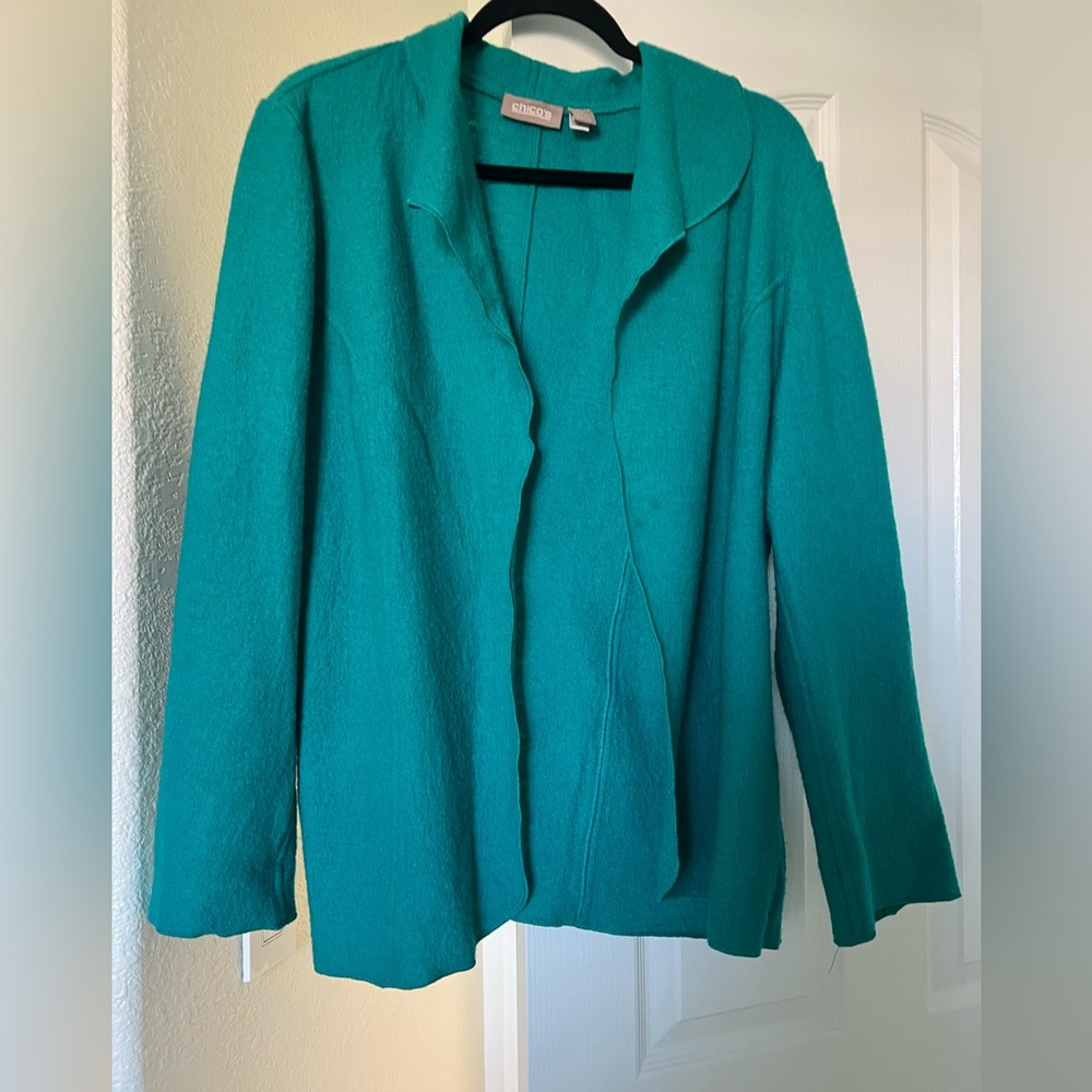 Chico’s | turquoise 100% boiled wool Blazer size 3